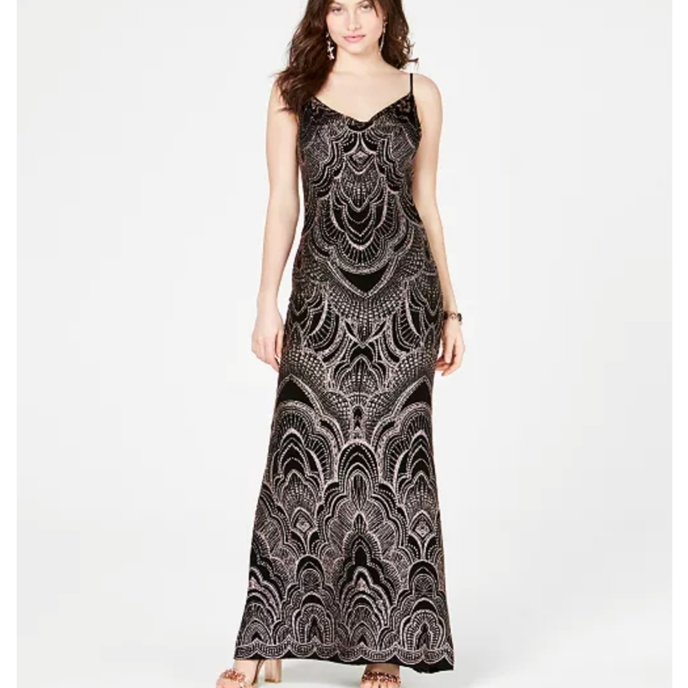 Long slip glitter print  gown